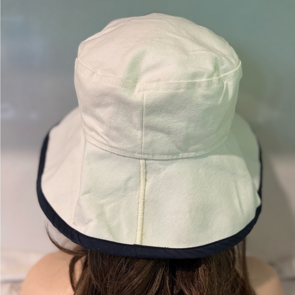 Kate Lord M/L White Bucket Sun Hat with Navy Trim - 100% Cotton - Picture 4 of 10